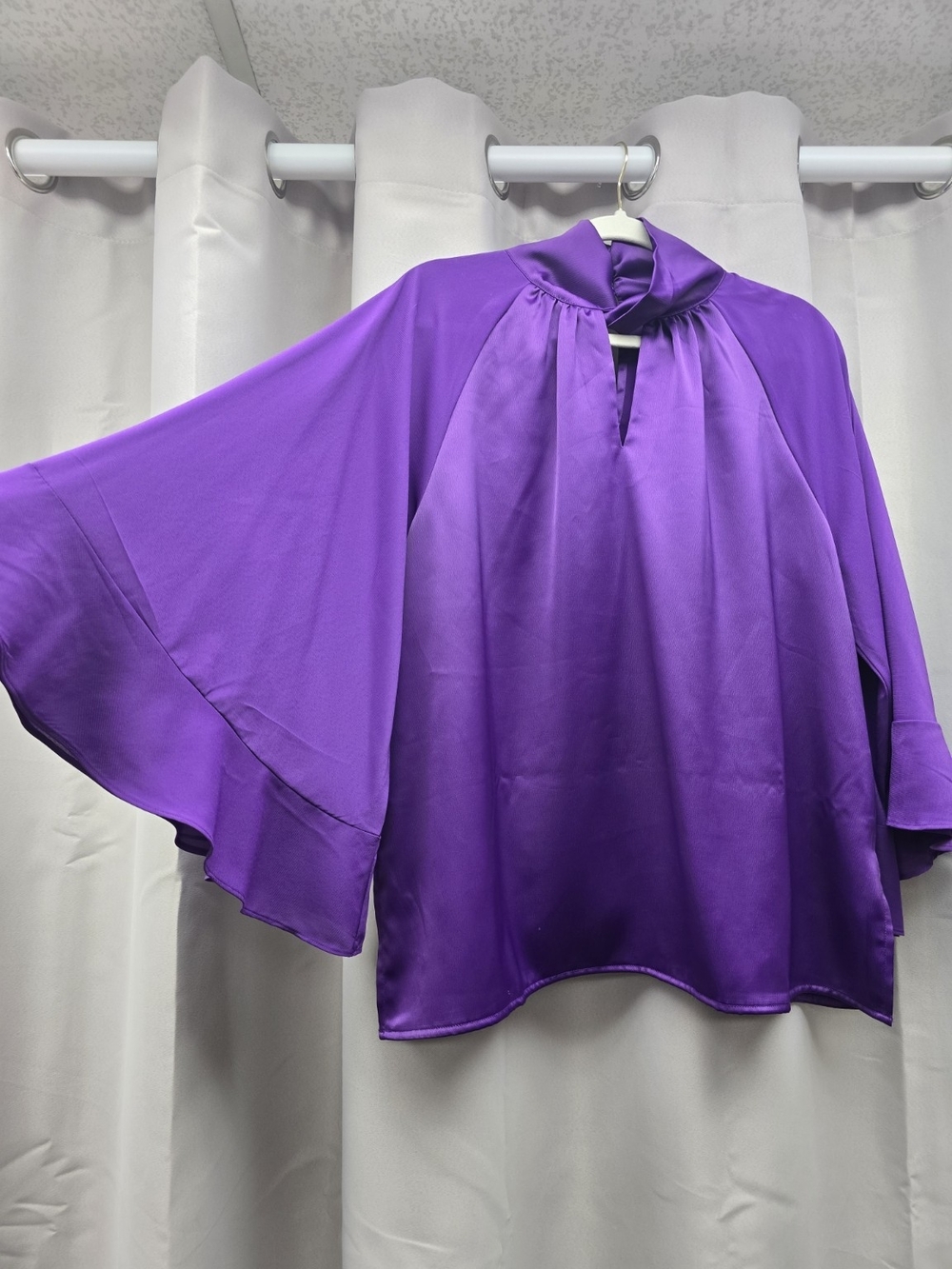 IMAN Elegant Purple Satin Flutter Sleeve Blouse SIZE XL - Picture 4 of 5